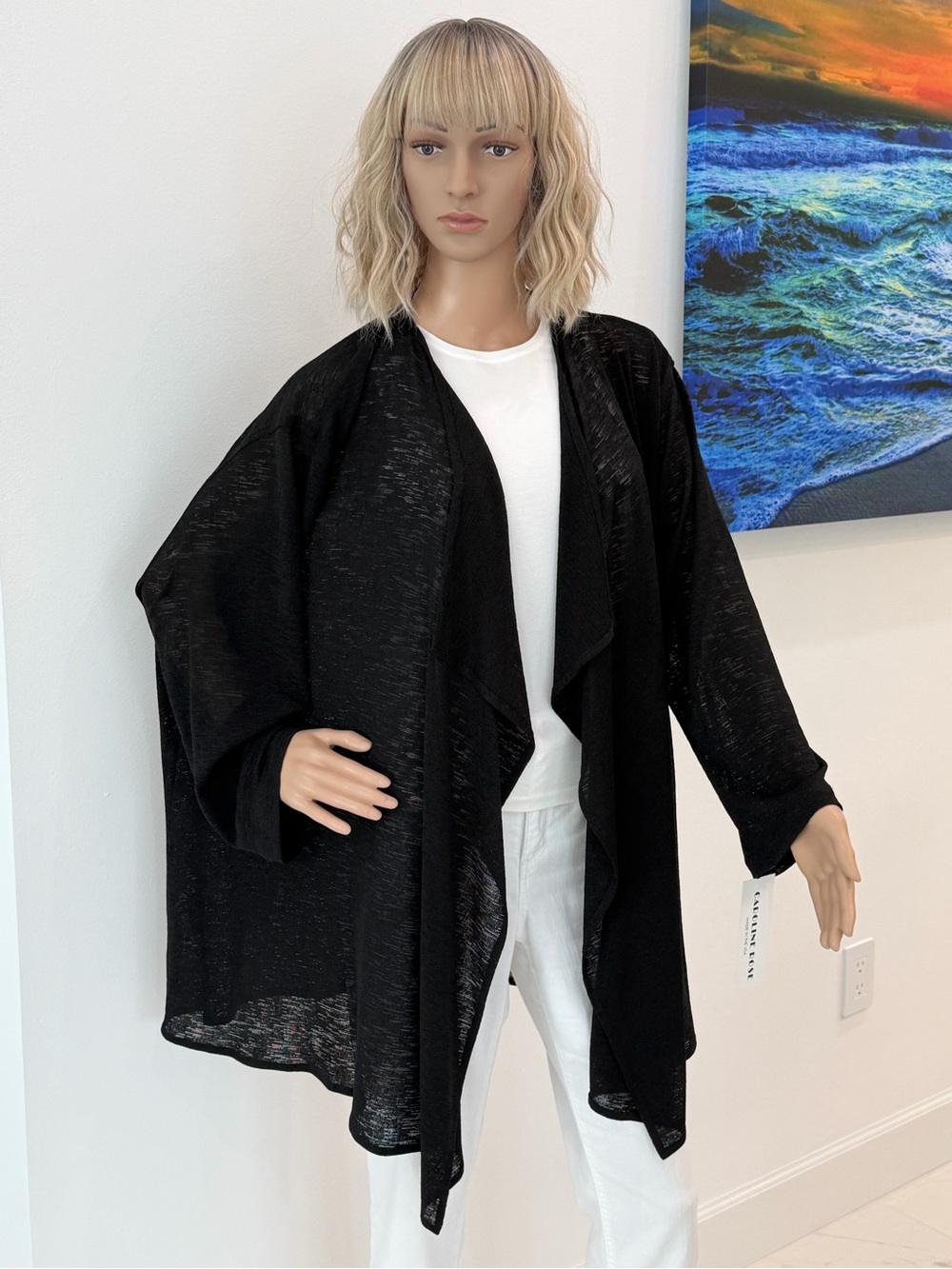 NWT Pretty Caroline Rose Black Draped Open-Front Cardigan/Jacket, Size 1X